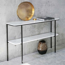 Two layer Marble Metal Shelf, Natural White Marble Top [Display]