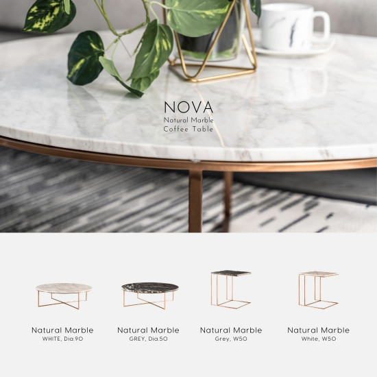 NOVA Natural Marble Coffee Table, Grey