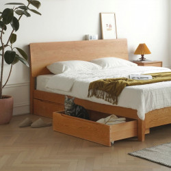 NADINE Bed Frame with drawers, Cherrywood, L180