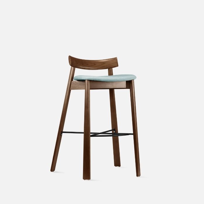 Elbow Bar Chair, Walnut Brown, Blue Fabric