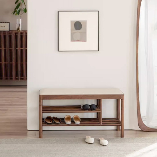 Bench with Shoe Shelf L90, Walnut