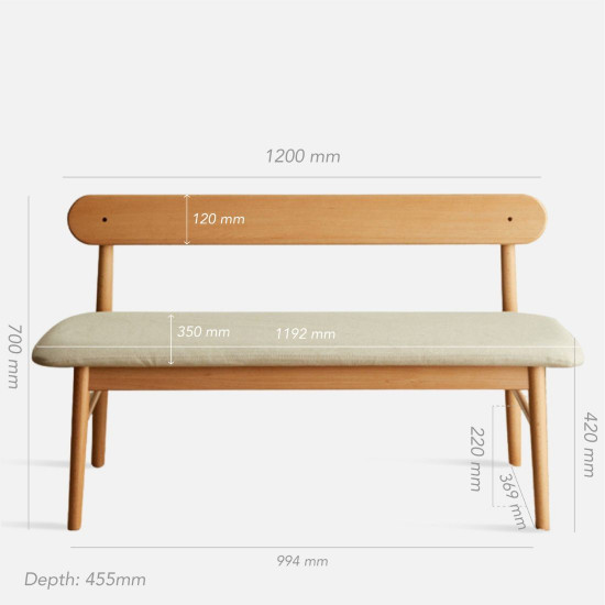 ASAMI Bench with back, L120
