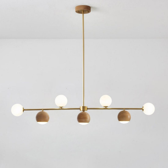 Walnut Brass Chandelier, 7 bulbs, Adjustable LED 