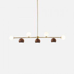 Walnut Brass Chandelier, 7 bulbs, Adjustable LED 