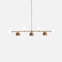 Oak Brass Chandelier, 7 bulbs