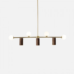 Walnut Brass Chandelier, 7 bulbs, Adjustable LED 