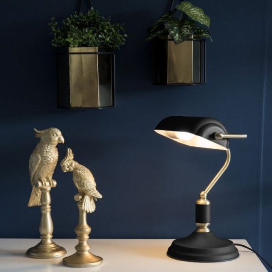 Table lamp Bank Iron Black W. Antique Gold [Display]