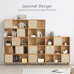 ELGIN Square Bookshelf with rattan door, Oak, 2*3