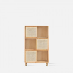 ELGIN Square Bookshelf with rattan door, Oak, 2*3
