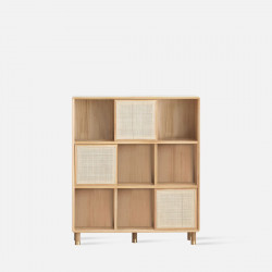 ELGIN Square Bookshelf with rattan door, Oak, 3*3