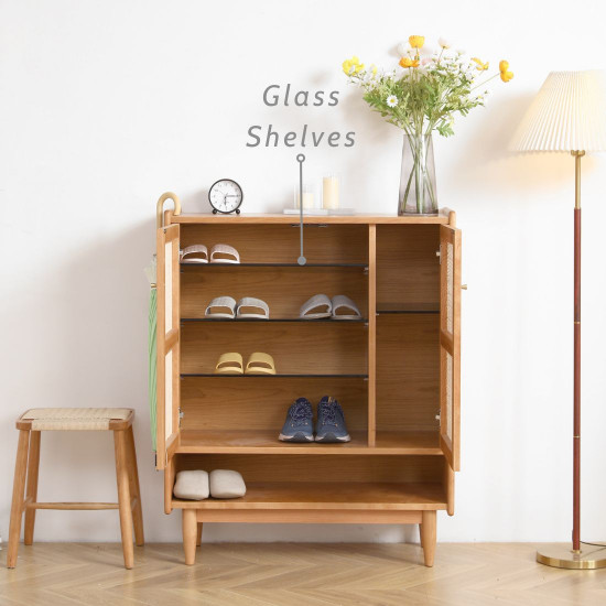 DOLCH Rattan Shoe Cabinet, Oak/Cherrywood DOLCH Rattan Shoe Cabinet, Oak/Cherrywood