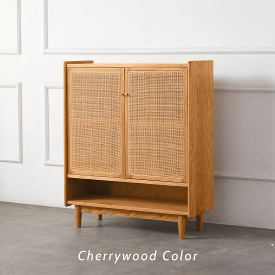 DOLCH Rattan Shoe Cabinet, Oak/Cherrywood