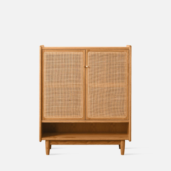 DOLCH Rattan Shoe Cabinet, Oak/Cherrywood