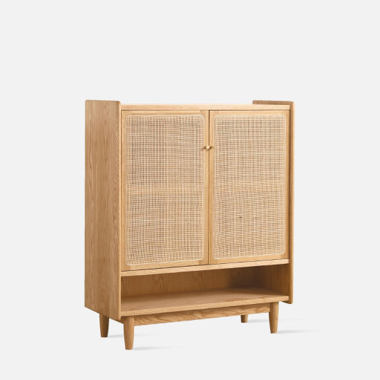 DOLCH Rattan Shoe Cabinet, Oak/Cherrywood