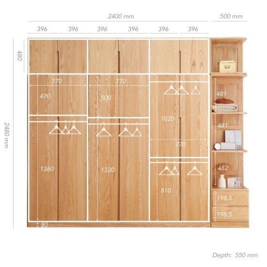 KIKO Wardrobe, 6 doors with top, L240 KIKO Wardrobe, 6 doors with top, L240