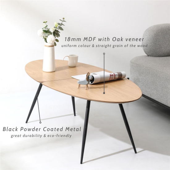 VIGGO Oval Coffee Table, Oak, L118 VIGGO Oval Coffee Table, Oak, L118