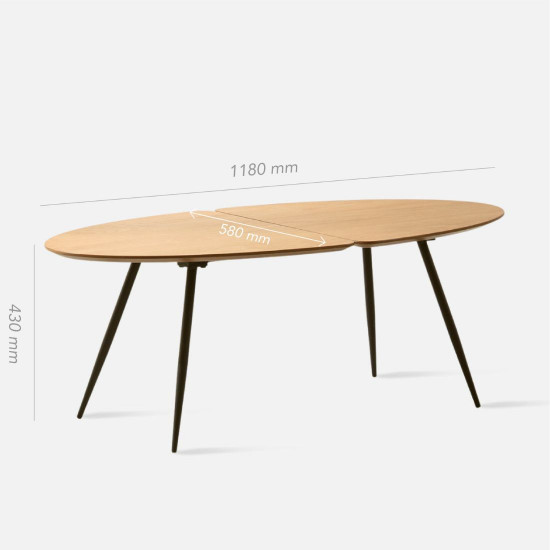 VIGGO Oval Coffee Table, Oak, L118 VIGGO Oval Coffee Table, Oak, L118